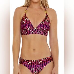 Trina Turk 3 Piece Echo Chain-Trim Halter Bikini Matching Pants Sz 12